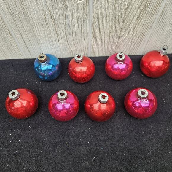 Vintage 2" Mixed Lot of 8 Glass Christmas Ornaments Shiny Brite Rauch MCM Retro - Picture 2 of 9